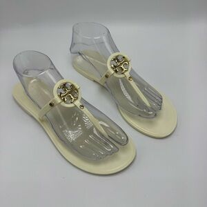 Tory Burch Women's Mini Miller Ivory Slip on Flat Thong Jelly Sandals Size 7